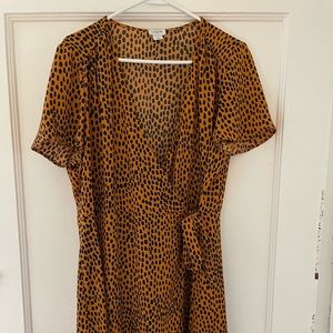J. Crew mini wrap dress, navy/orange pattern. Very flattering!